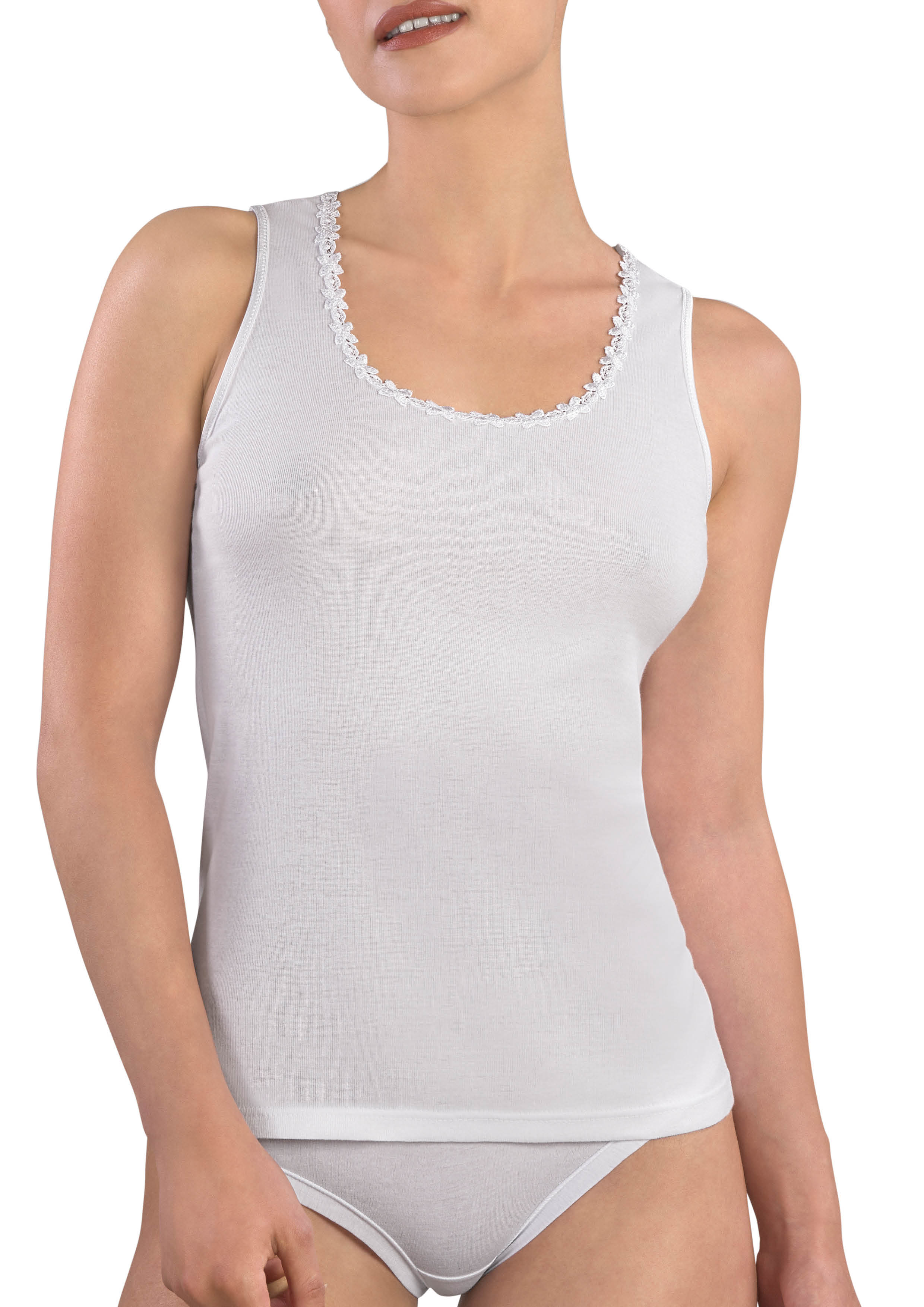 CANOTTA SPALLA LARGA DONNA GIROCOLLO CATENA MACRAMÈ 100% PURO COTONE COSTINA 1/1