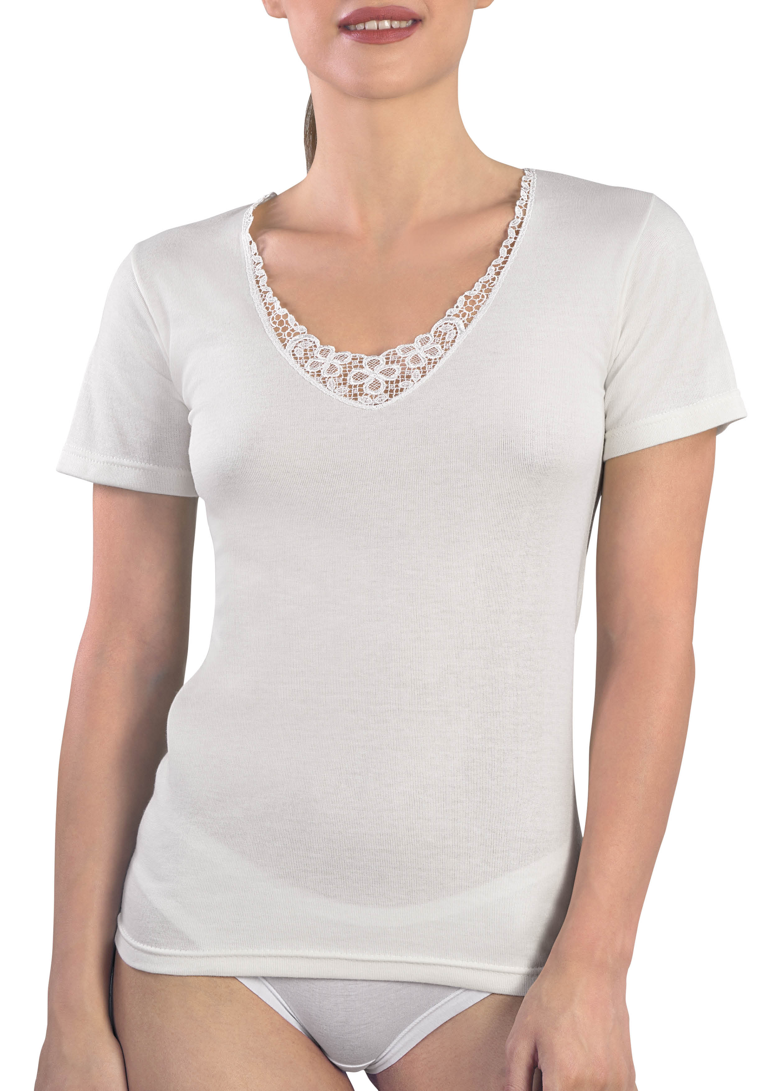 MAGLIA MEZZA MANICA DONNA APPLICAZIONE MACRAMÈ LANA E COTONE